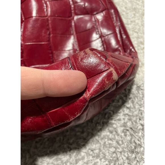 MAXX New York Embossed Aligator Croc Leather Satchel Handbag Shoulder Bag Red - Picture 8 of 10